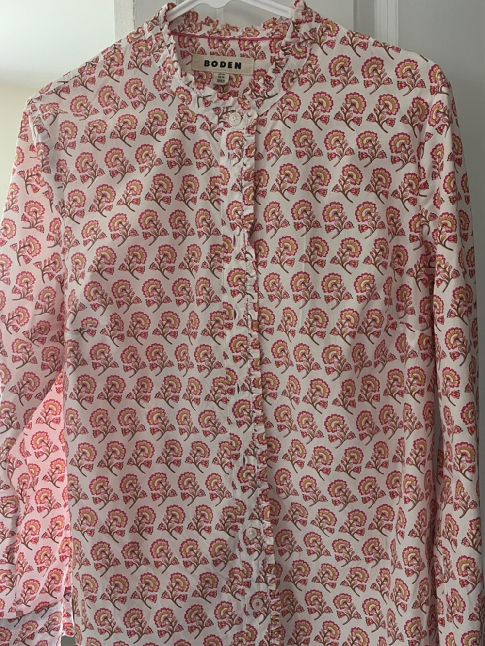 Boden White Blouse with Pink and Yellow Floral Print
